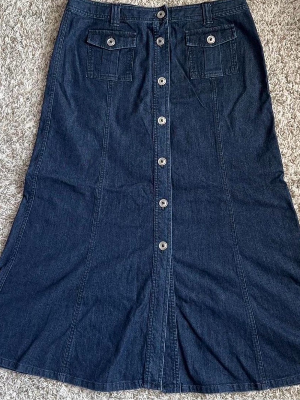 Talbots size 10 Button-Front Dark Denim Midi Skirt - Navy Blue